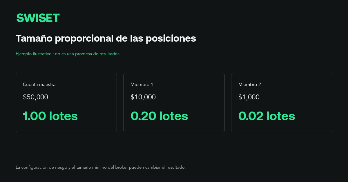 Ejemplo ilustrativo del tamaño proporcional en lotes copiado a cuentas con distintos saldos